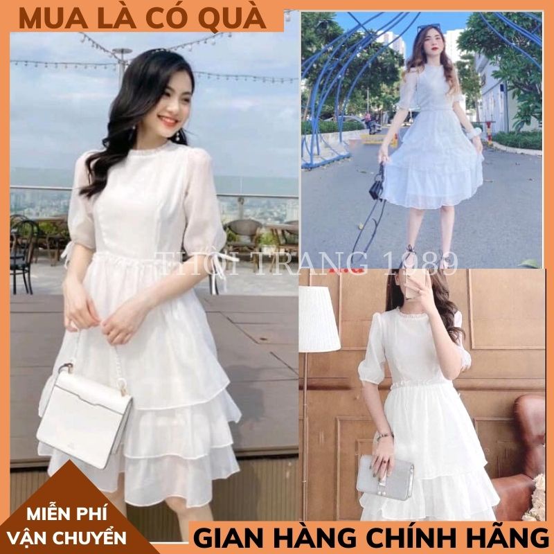 Đầm công chúa 3 tâng 🍀đầm nữ tay lỡ voan 2lớp chất đẹp ULZZANG, Đầm nữ 3 tầng tiểu thư, váy trắng kiểu Hàn Quốc Xinh ĐẸP