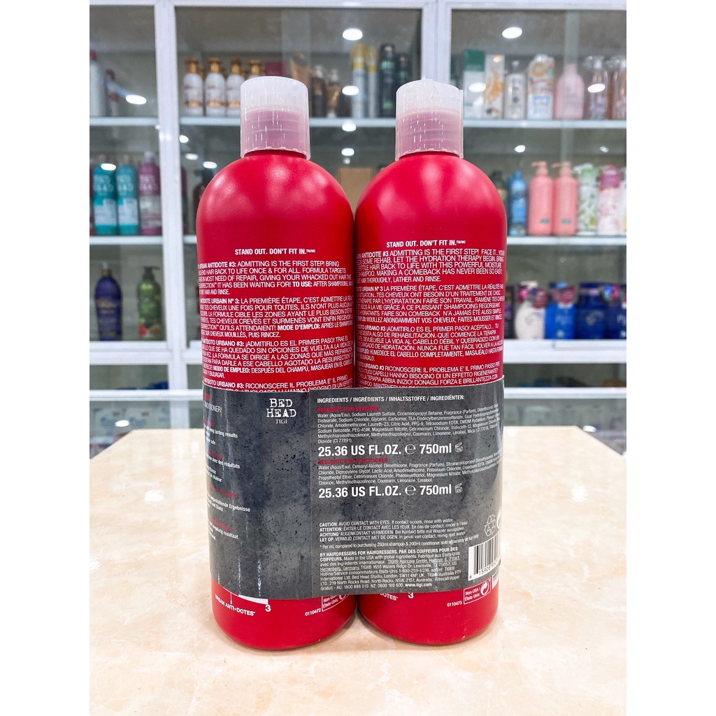 BỘ DẦU GỘI XẢ TIGI BED HEAD TÁI SINH URBAN ANTIDOTES RESURRECTION USA 750MLX2
