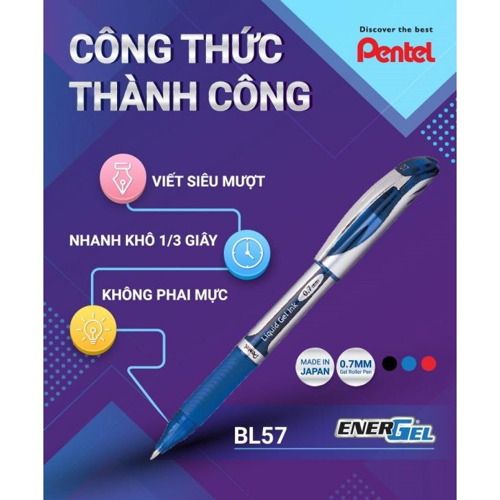 Bút ký nước energel Pentel BL57 mực đen ngòi 0.7mm