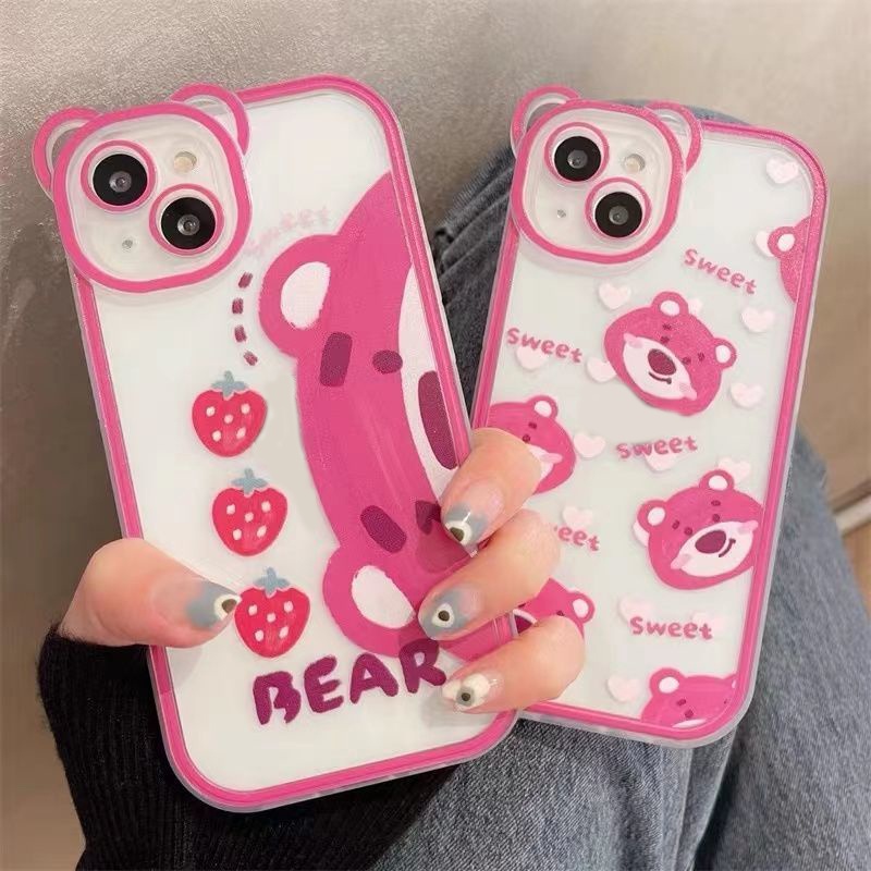 Ốp Điện Thoại Dẻo Trong Suốt Họa Tiết Gấu Hồng Dễ Thương Cho IPhone 13 13pro mini 12promax SE2 2020/11 Pro MAX / 6S/ 7 / 8 Plus/ XR