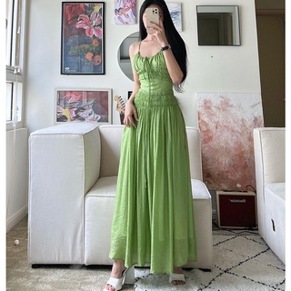 Đầm hai dây dáng dài ononmade màu xanh