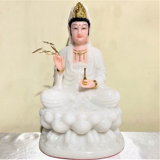 Tượng Phật Quan Âm Đá Trắng Ngọc Cao 30cm