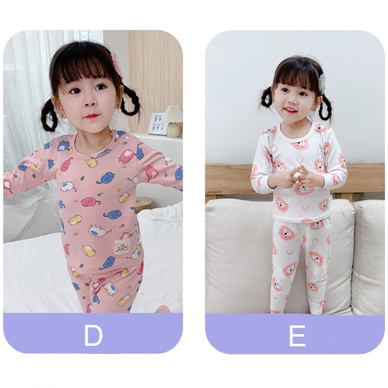 Bộ Đồ Ngủ Tay Dài Vải Cotton Mềm Eo Cao In Hình Động Vật Hoạt Hình Đáng Yêu Cho Bé