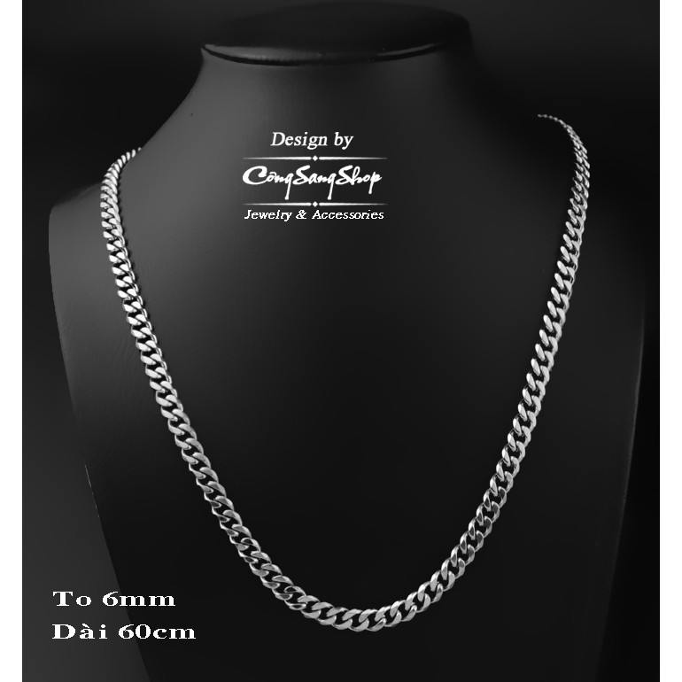 DÂY CHUYỀN NAM INOX 6LY KIỂU LẶC ĐƠN VÁT CẠNH DN062 trắng sáng đẹp, không đen, không gỉ, chuẩn thời trang