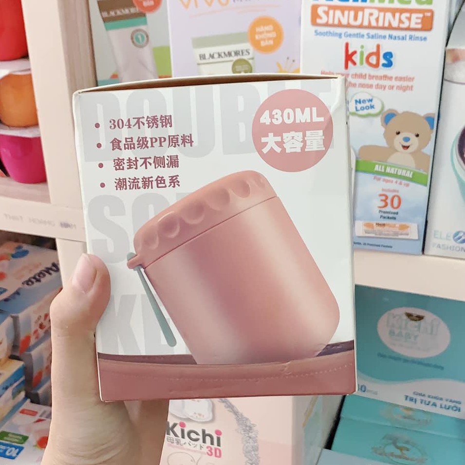 Bình ủ cháo giữ nhiệt có quai xách dung tích 430ml (kèm thìa)