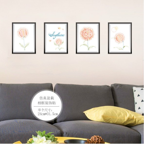 Decal trang trí tường 4 khung hoa sang trọng