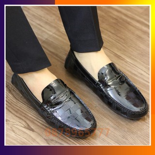 Giày Mọi Nam Cao Cấp Da Bóng Đế Cao Su Đúc Mã M003 Màu Đen