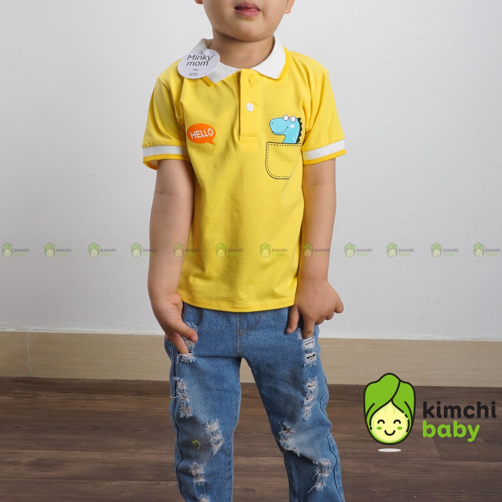 Áo Thun Bé Trai, Bé Gái Minky Mom Cổ Trụ Vải Cotton 100% Họa Tiết Động Vật Dễ Thương, Áo Thun Cho Bé Cộc Tay MKMA2105