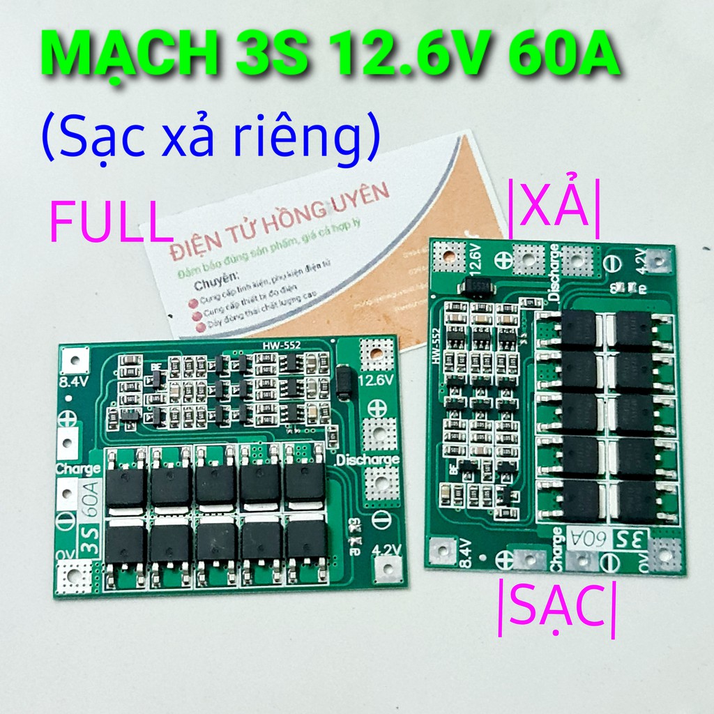 Mạch 3s 60A. Mạch BMS bảo vệ sạc xả pin lithium 3S 12.6V. Chuyên dùng đóng khối pin 3S máy khoan và các thiết bị 12V