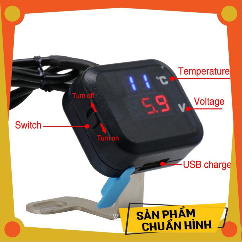 Đồng Hồ Đo Vol Bình 3 Chức Năng Gắn Xe Máy Loại Có Cổng USB (hình thật)