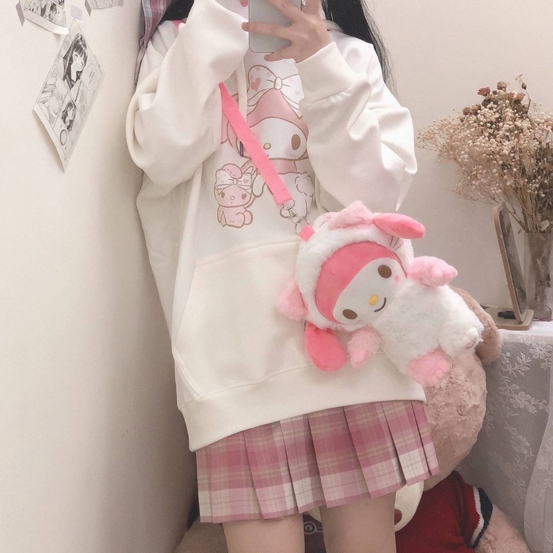 ÁO HOODIE MELODY 💕 MÀU HỒNG TRẮNG 💕 CỰC CUTE PHONG CÁCH LOLITA DỄ THƯƠNG