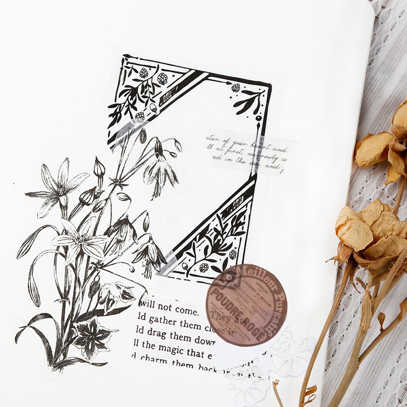 Con dấu gỗ hình hoa vintage trang trí sổ tay, Bullet Journal E04 Taro Stationery