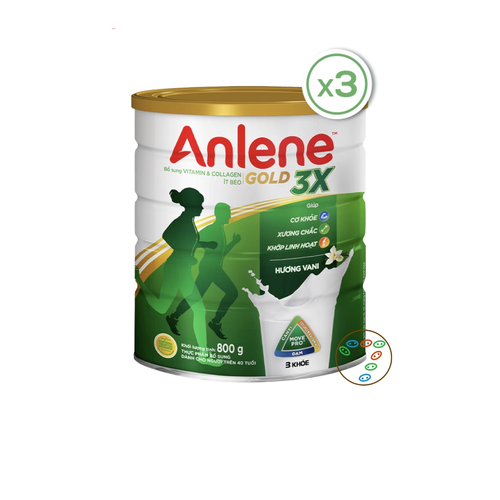 [Date 2024] [Mới] Bộ 03 lon sữa bột Anlene 3 khoẻ Gold Vani 3X 800g