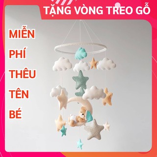 [TẶNG BẢNG TÊN BÉ & VÒNG TREO] Đồ chơi treo nôi cho bé kích thích thị giác, treo nôi có nhạc tự xoay GẤU TRĂNG 1