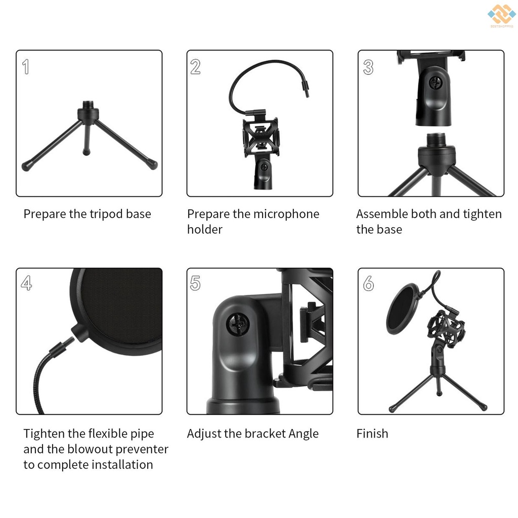 B&S Giá đỡ micro có thể gập lại để bàn có bộ lọc âm thanh hai đầu ngỗng cho Podcasts Internet Chat Meet | BigBuy360 - bigbuy360.vn