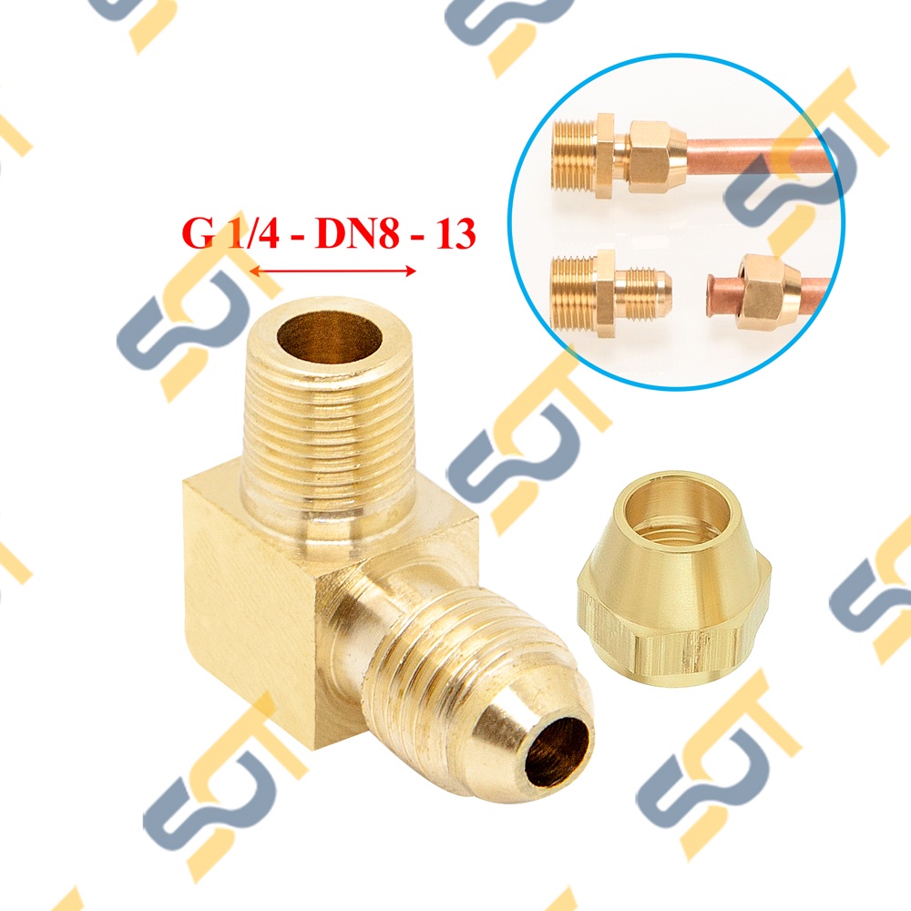 [HÀN ỐNG ĐỒNG] Co ren ngoài G1/4 (13) nối côn lồi cho điện lạnh &amp; khí nén (Brass Flare Male Elbow)- Cong rắc co ren NPT