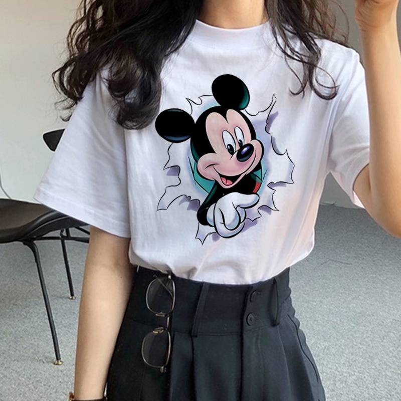 DISNEY Áo Thun Nữ Tay Ngắn In Hình Chuột Mickey Thời Trang