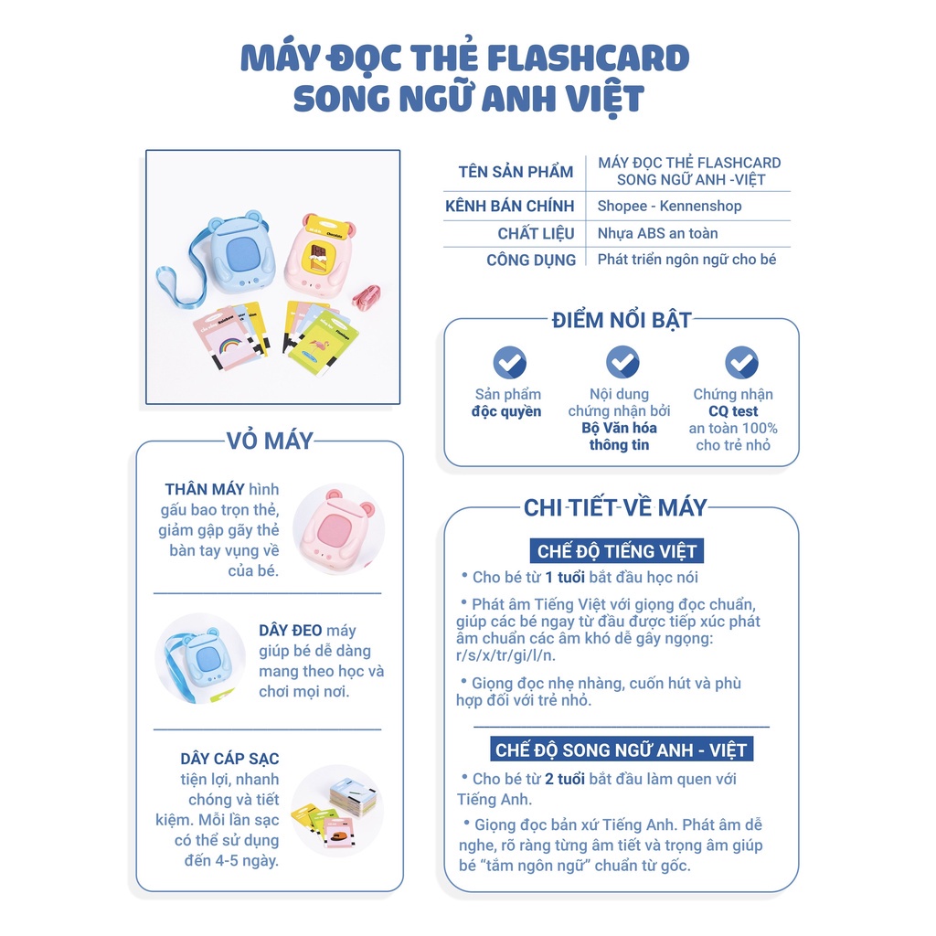 [SỈ - LẺ] Máy Đọc Thẻ Song Ngữ, Truyện Tranh Tư Duy KENNEN, Đọc Tiếng Anh Flashcard, 112 Thẻ cứng chống nước LOẠI 1