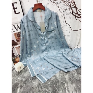 Bộ mặc nhà lụa vân Sam luxury, pijama lụa dài tay cao cấp
