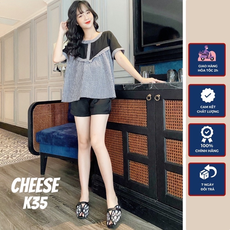 Bộ Bầu Mặc Nhà Mùa Hè Chất Mát Có Khóa Sau Sinh CHEESE K35