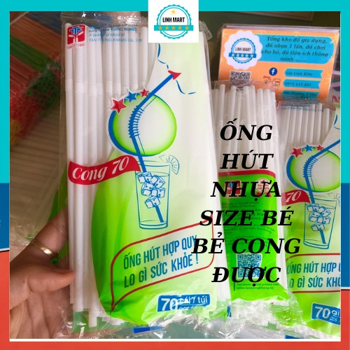 Ống hút nhựa trắng cao cấp bẻ cong được gói 70 ống LINHMART