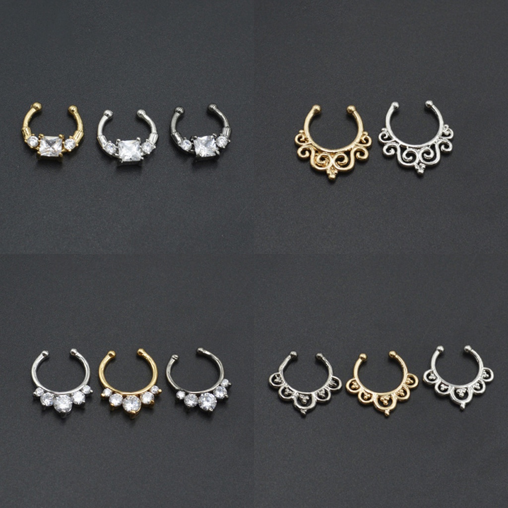 Khuyên Mũi Septum Kẹp Đính Đá Nhân Tạo Nhiều Kiểu Dáng Không Cần Xỏ Lỗ