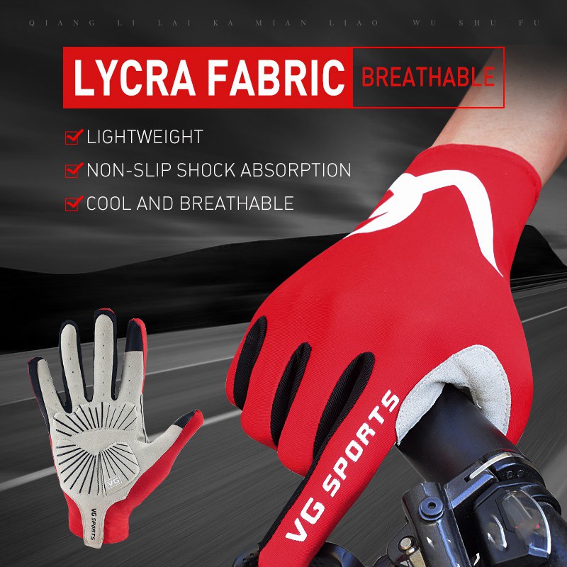 VG Sports Cycling Gloves Full Finger Gel Press Screen Non-Slip Road Bike Bicycle Gloves Riding Long Fingers Gloves -Red L