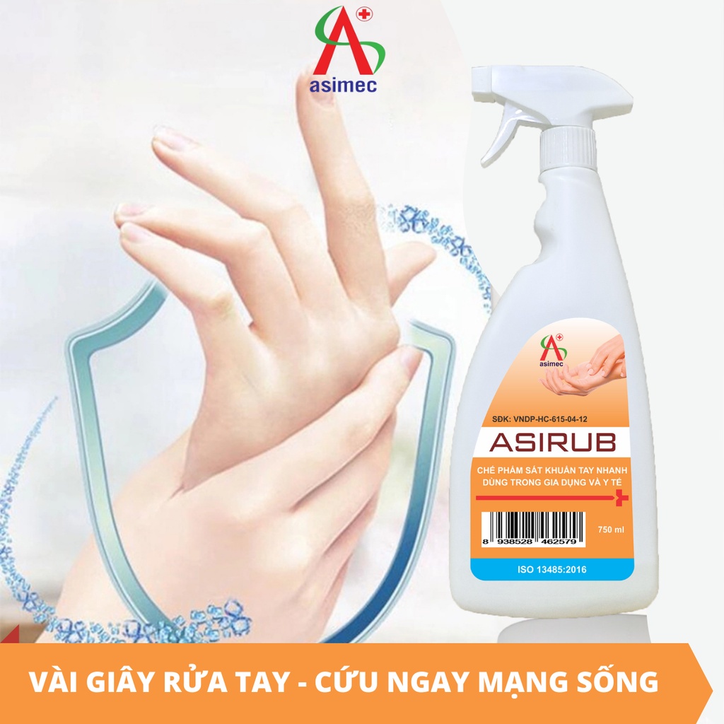Dung dịch xịt rửa tay khô - nước sát khuẩn tay asirub chai 750ml - ảnh sản phẩm 2