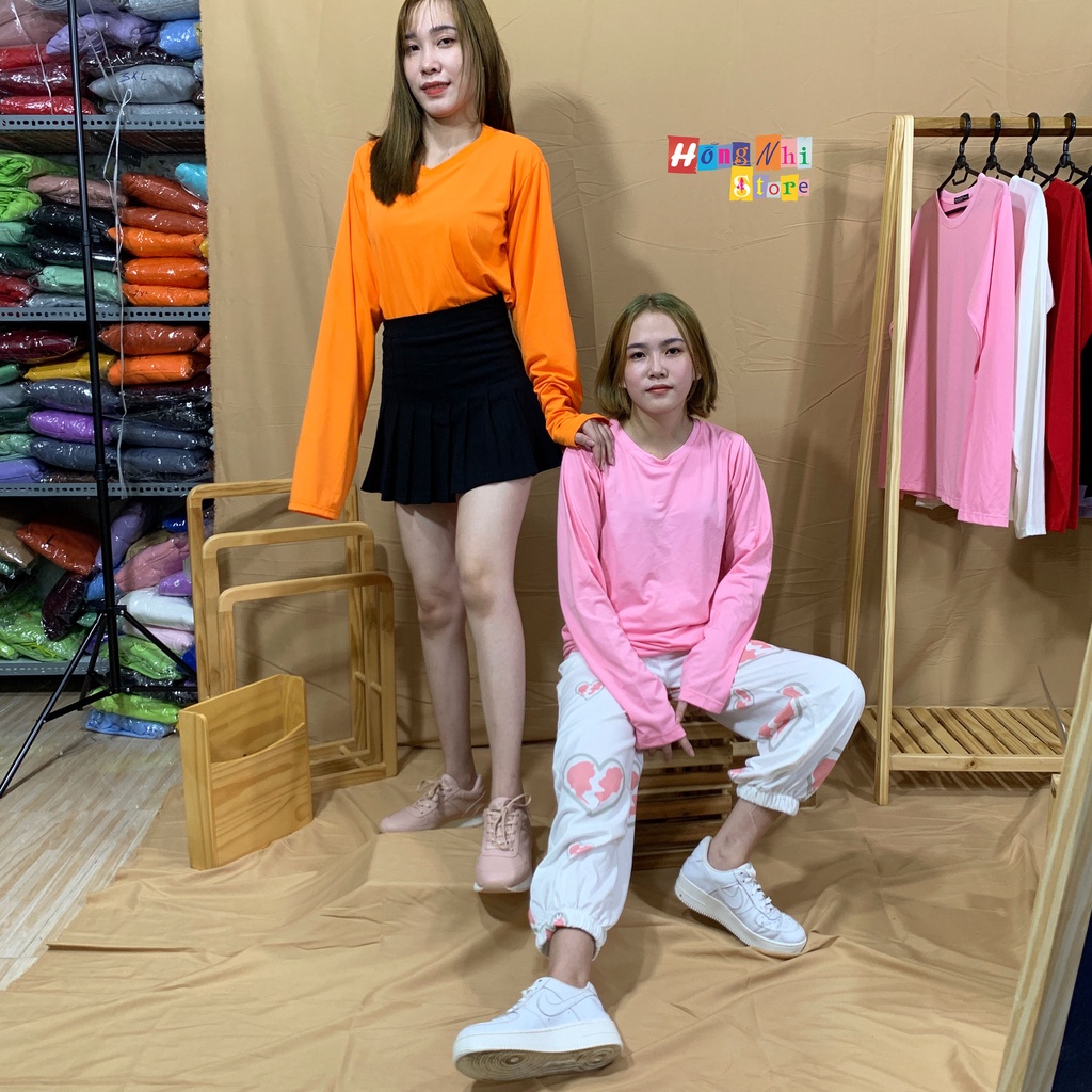 Áo Thun Tay Dài Trơn Long Tee Ulzzang Unisex Dáng Rộng Màu Hồng Tươi - MM