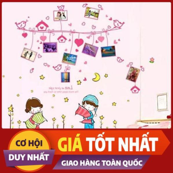 [HANG UY TÍN - GIÁ RẺ] BỘ COMBO DECAL GHÉP ĐÔI TRANG TRÍ - Khung Dây ảnh hồng kết hợp Bé Gái Trai ngủ ngon ( 2 TẤM )