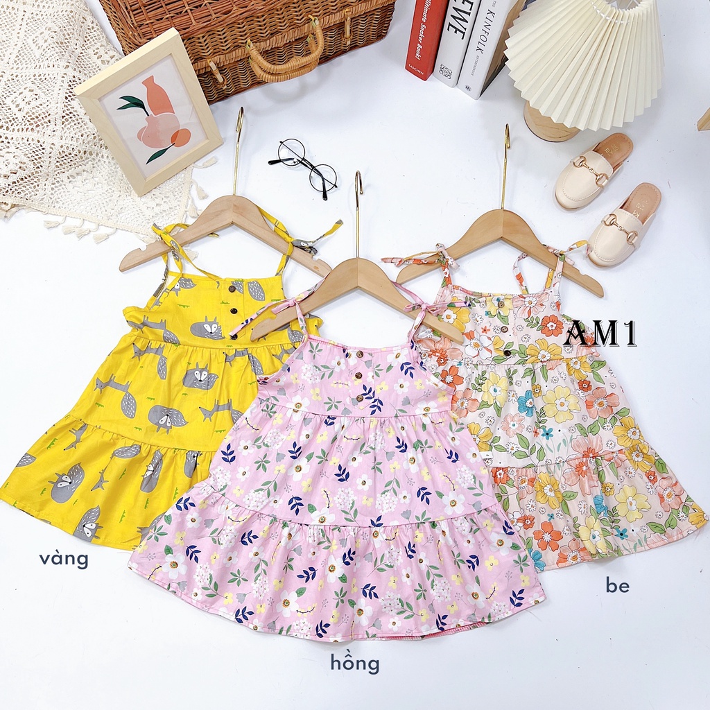 (8-18kg) Váy cho bé gái hai dây buộc vai QATE577 - đầm bé gái vải thô siêu mát TB211