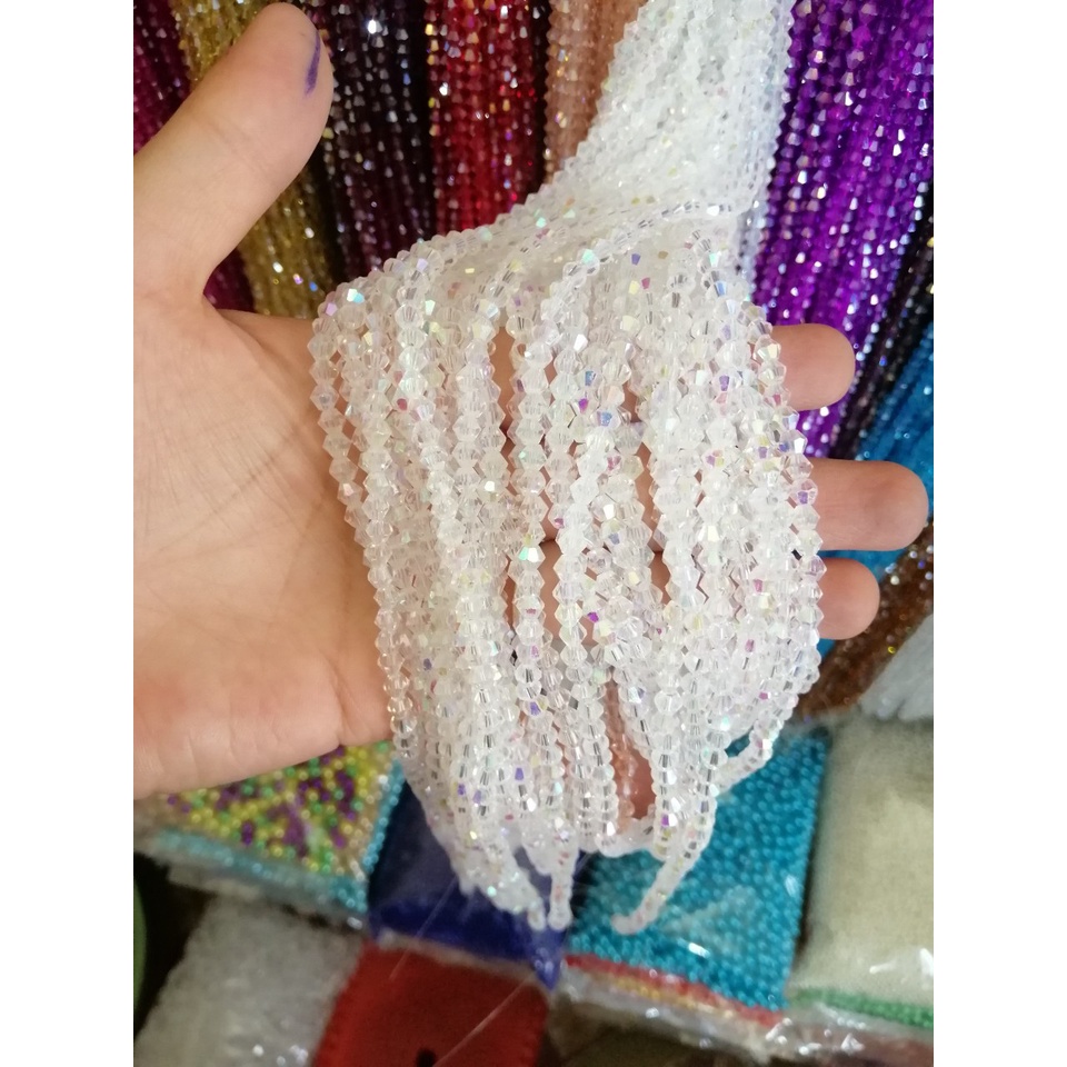 1 Dây Pha Lê Hình Nón (thoi) 4mm hạt cườm làm vòng tay 96 viên