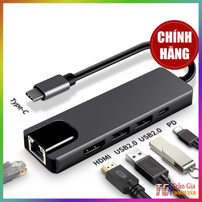 Cáp chuyển USB Type C sang HDMI, USB 3.0, LAN, PD YX-8805