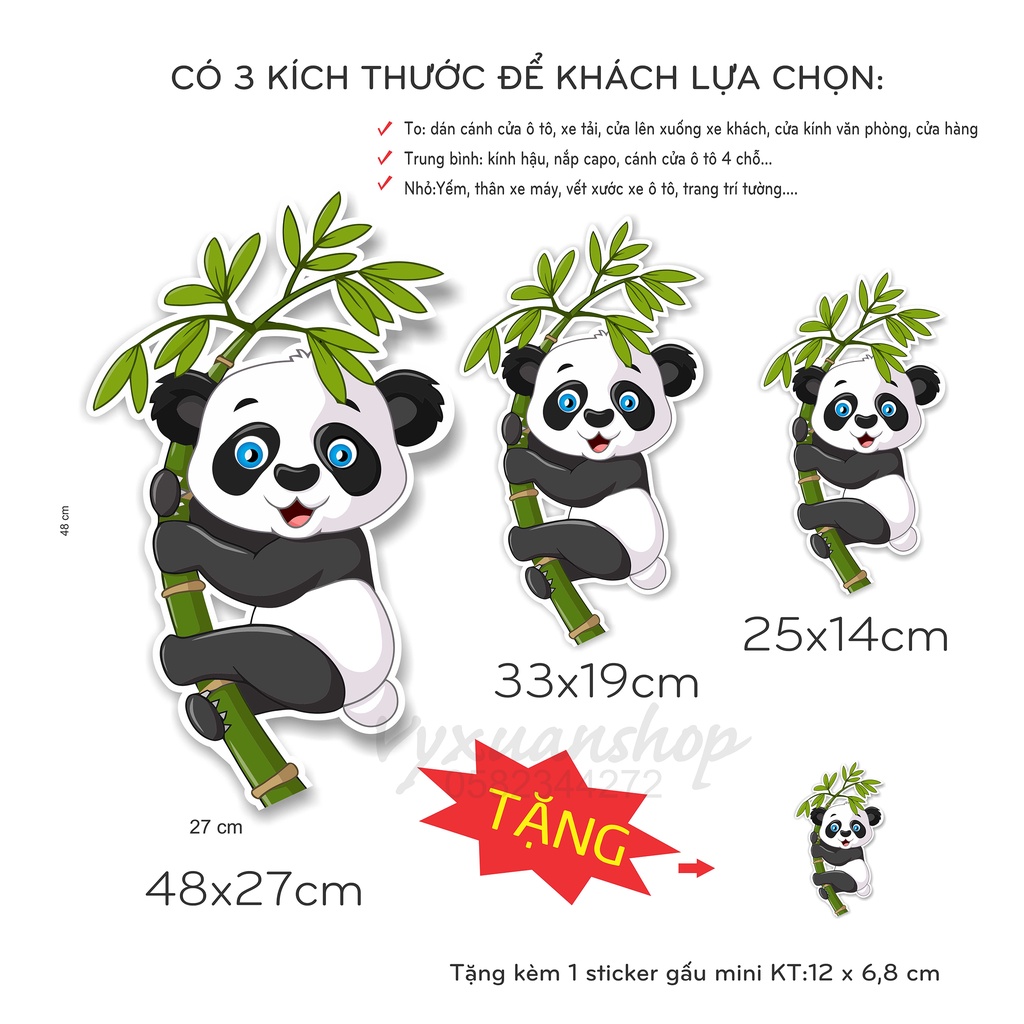 Decal Gấu Trúc dán xe ô tô, sticker dán cửa kính, xe tải