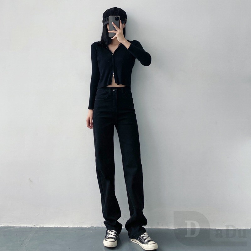Quần Jeans Dài Ống Rộng Phong Cách Hàn Quốc Thời Trang Cho Nữ