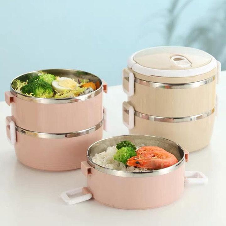 Hộp cơm giữ nhiệt 2 tầng, 4 tầng lúa mạch lõi inox 304 cao cấp khoá chống tràn, cà men đựng cơm tiện lọi an toàn