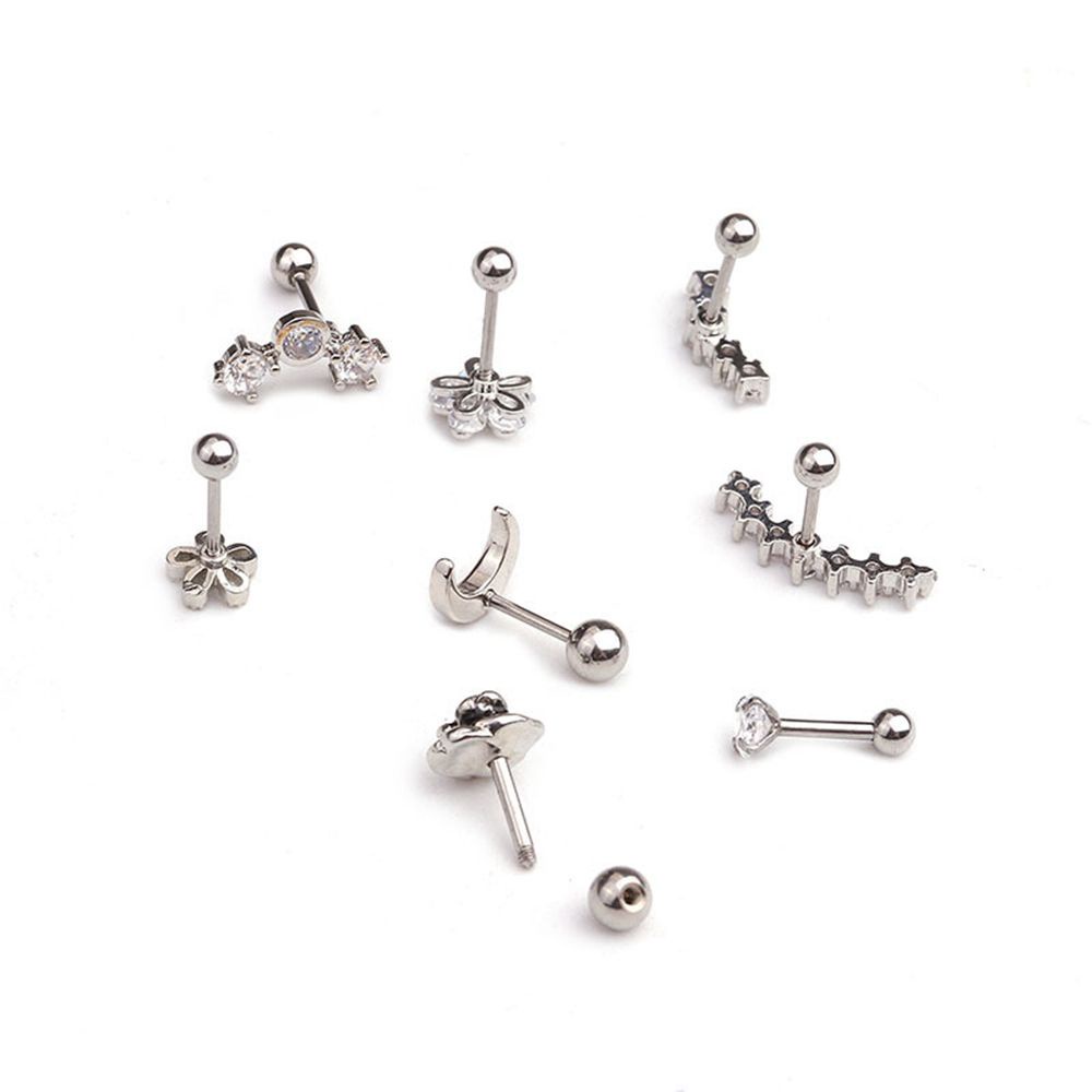 Hoa tai dạng xỏ bằng thép không gỉ đính đá zircon nhiều màu sành điệu