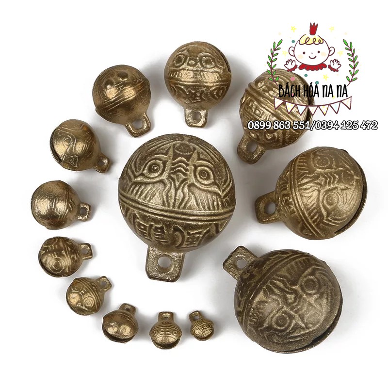 Chuông đồng hoa văn thú Bình An, phụ kiện làm vòng tay , lục lạc hoa văn may mắn - Nana handmadeshop