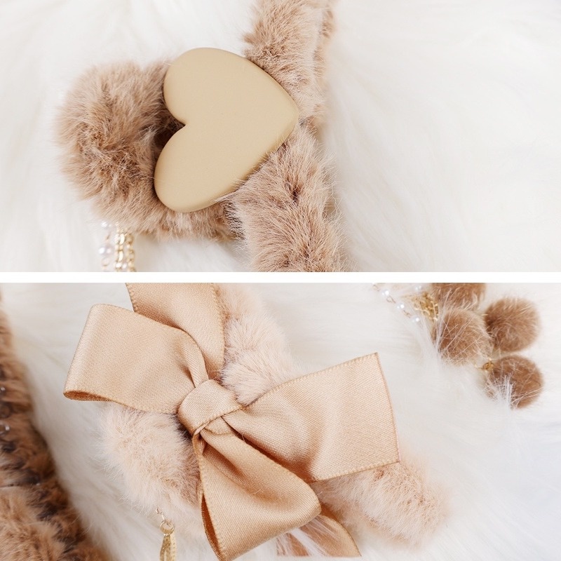 1 Kẹp Tóc Đuôi Ngựa Dài Đính Nơ Bằng Lông Giả Ngọt Ngào Thanh Lịch Cho Nữ