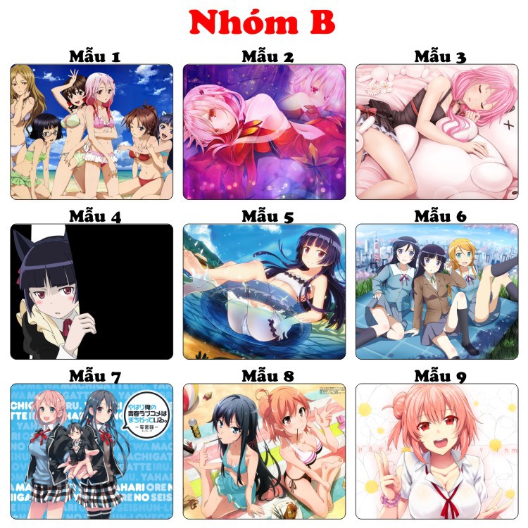 <36 mẫu> Lót chuột máy tính Waifu Anime dành cho otaku cỡ bàn di chuột lớn 20x24cm chất liệu mouse pad cao su