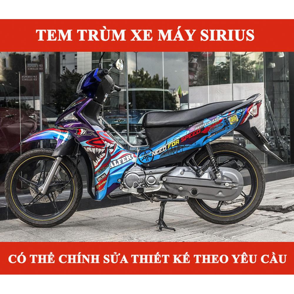 Tem trùm Sirius cá mập xanh tím shark Fi, độ team decal xe máy si spark rẻ đẹp