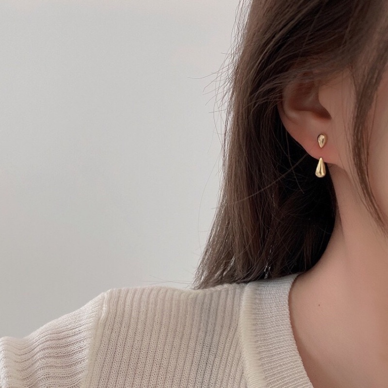 Bông Tai Mạ Bạc 925 14K Hình Giọt Nước Phong Cách Hàn Quốc