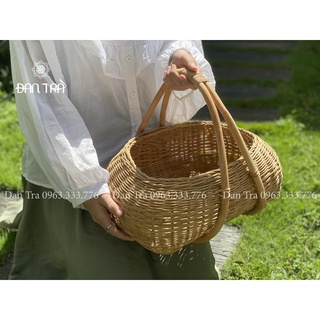 Giỏ picnic mây trứng, giỏ picnic mây đan đẹp, giỏ mây du lịch, phụ kiện décor mây đan, nội thất mây tre đan