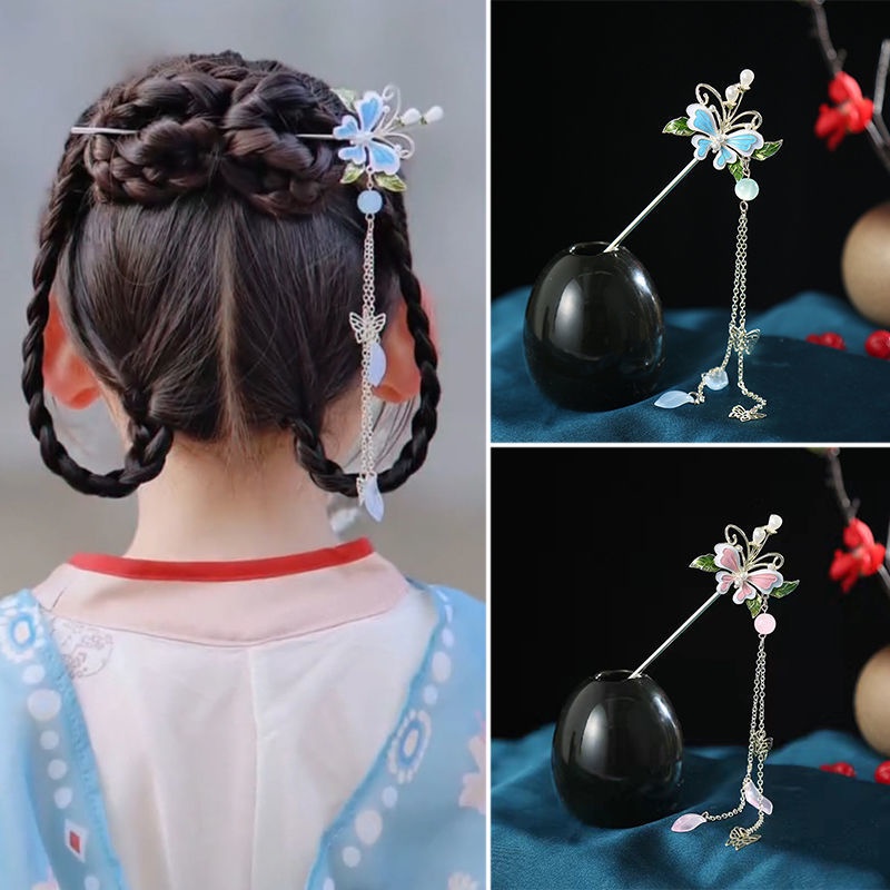 Haimeikang Trâm Cài Tóc Kim Loại Hình Bướm Đính Ngọc Trai Phong Cách Retro Cho Nữ