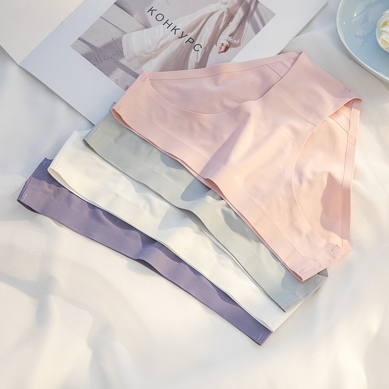 Quần Lót cotton Lụa Lạnh Không Đường May Lưng Thấp Thoáng Khí Kháng Khuẩn Dễ Thương Cho Nữ