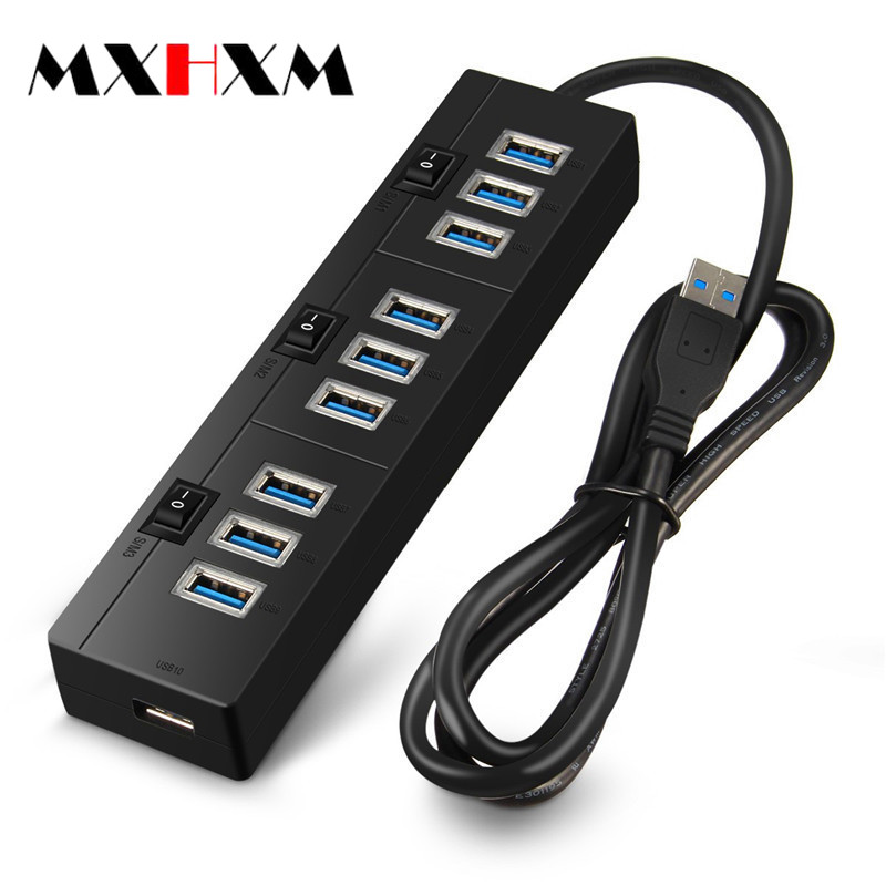 High-Speed USB 3.0 10 Ports with 3 Switches Hub Concentrator USB Deconcentrator One Drag Ten Extension 3.0hub