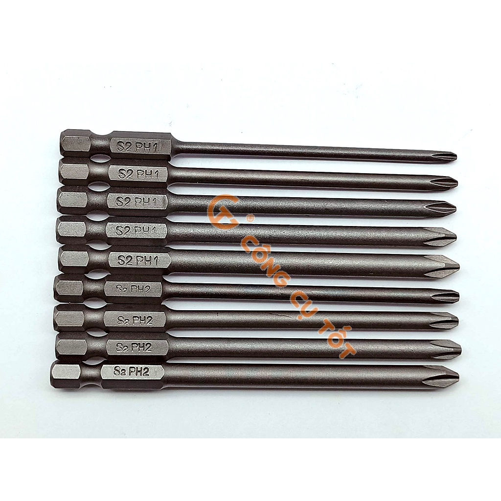 Vỉ 9 đầu bắt vít 4 cạnh chuôi lục thép S2 Φ3 - Φ6mm dài 100mm