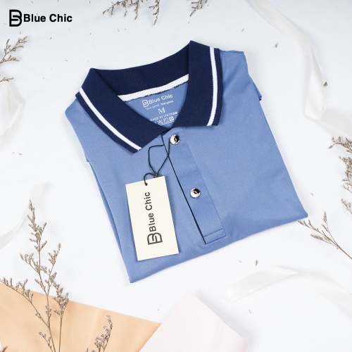 Áo Polo Nữ Màu Xanh Ghi Đá BLUECHIC Cổ Bẻ Vải Poly Cá Sấu Co Giãn Dáng Công Sở Trẻ Trung NF020