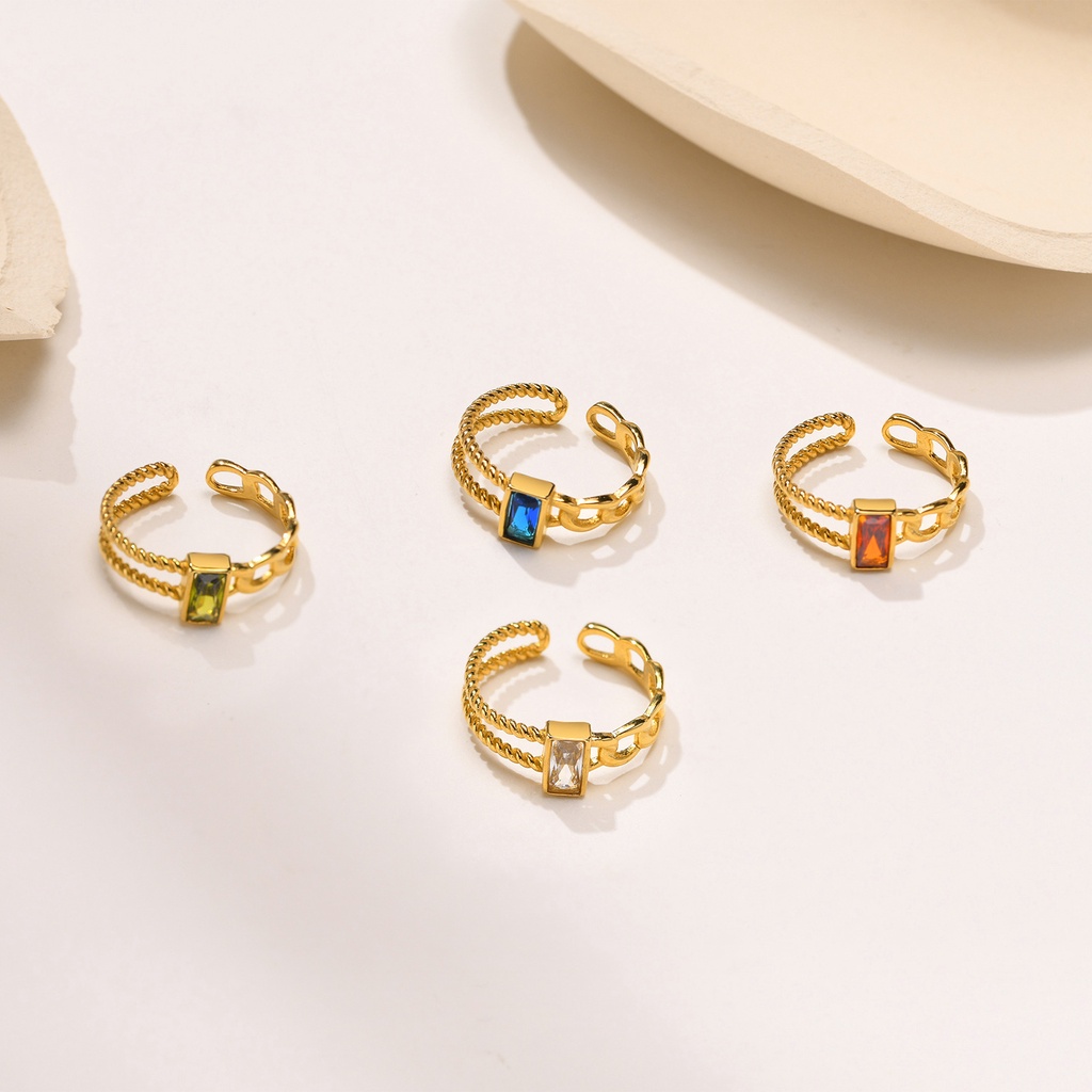 Vnox Nhẫn Mở Đá Quý CZ Hở Phối Dây Xích Tông Vàng Sang Trọng Làm Quà Tặng Cho Nữ