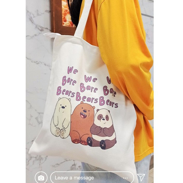 Túi Tote Túi Vải Canvas đeo vai có dây kéo phong cách Hàn Quốc dễ thương xinh xắn, bộ sưu tập